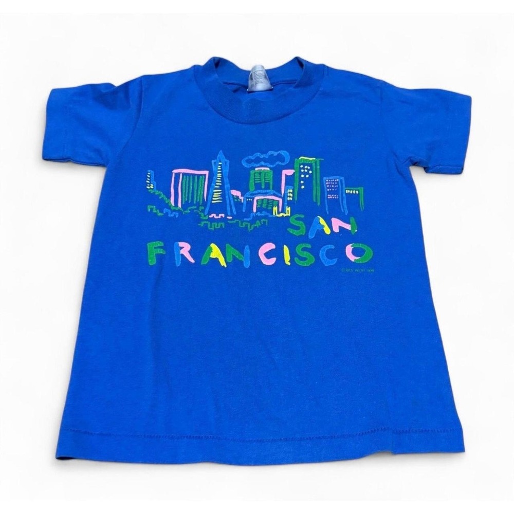 Vintage 1990 San Francisco Hanes Kids XS 2-4 T Shirt Neon Skyline USA